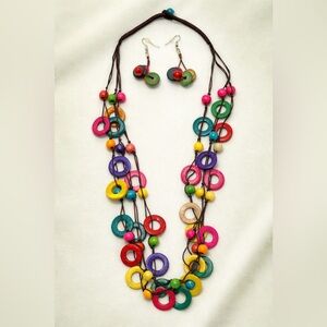 Bohemian Colorful Circle Necklace & Earring Set